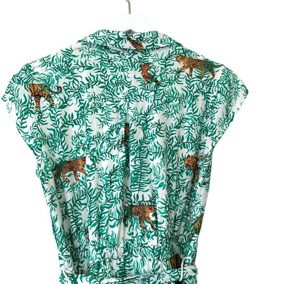 Maeve by Anthropologie Green Tiger Print Button Front Shirt Dress Size 2 - Picture 12 of 14